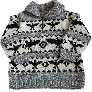 Men's Black and Gray Patterned Zip-Up Sweater